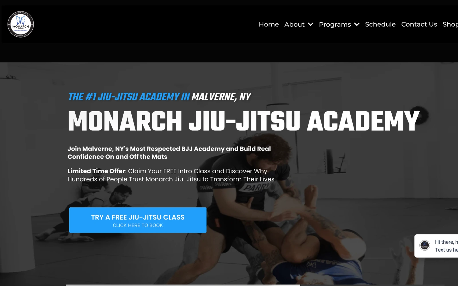 Monarch Jiu-Jitsu Academy — old website before MMA Marketing Pro rebuild