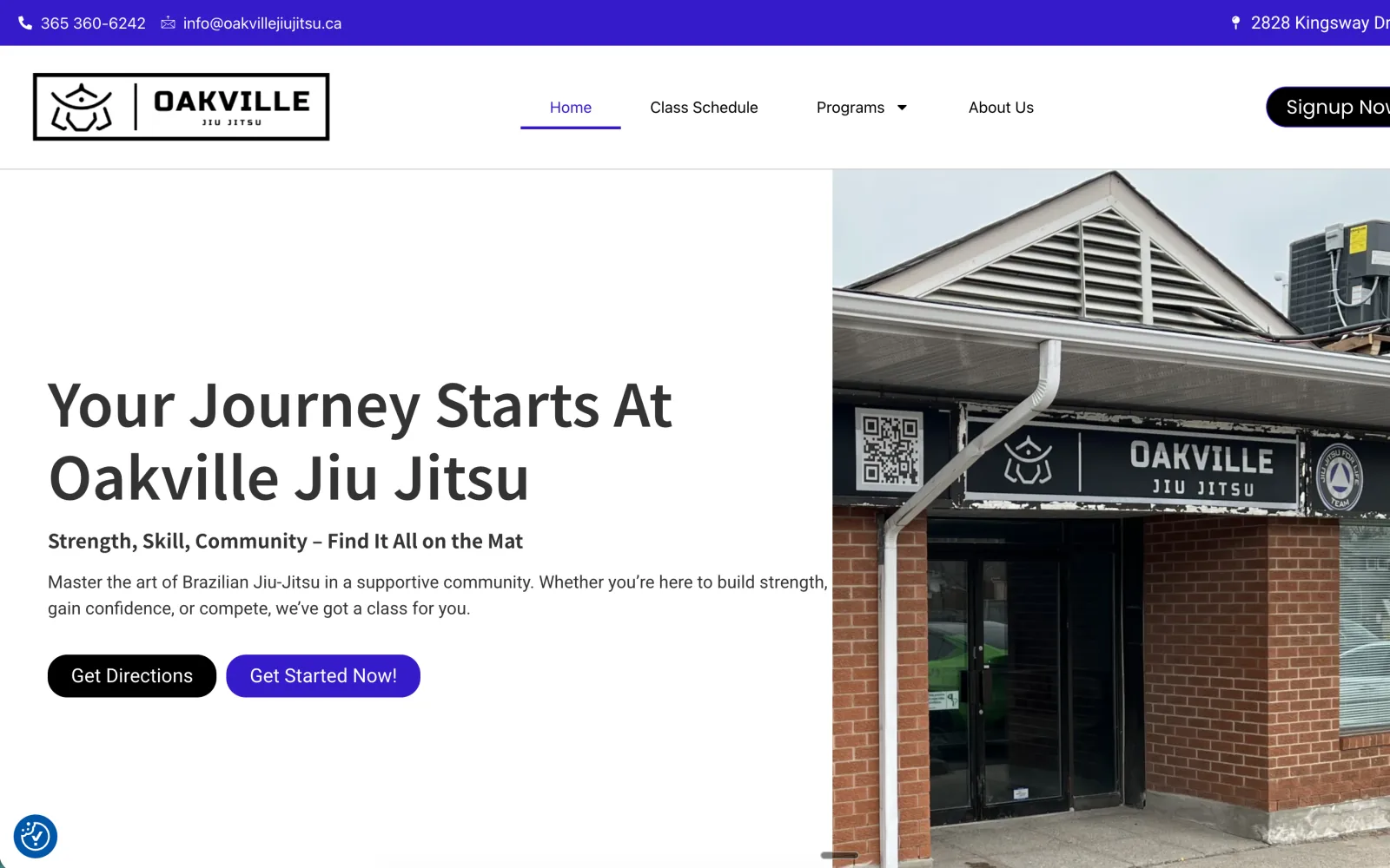 Oakville Jiu-Jitsu — old website before MMA Marketing Pro rebuild
